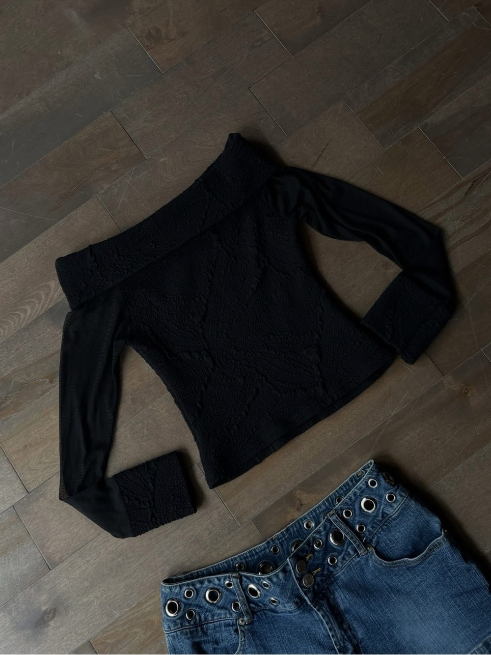 Black Off-Shoulder Knit Women's Sweater
